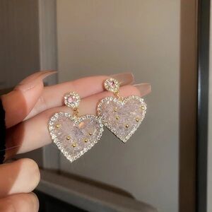Pink Cluster Heart Earrings